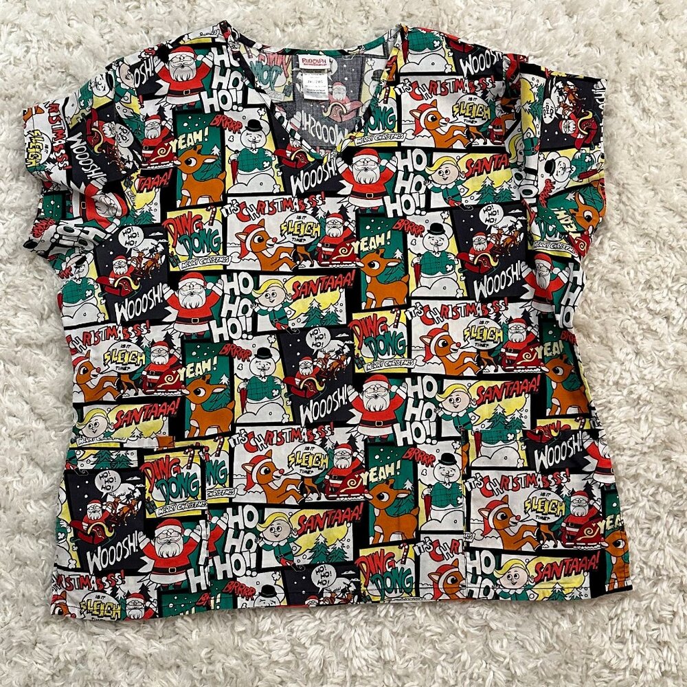 Lot Of 4 Christmas Scrubs Plus Size 2XL Rudolph Santa Snowman Happy Holidays - Picture 7 of 10
